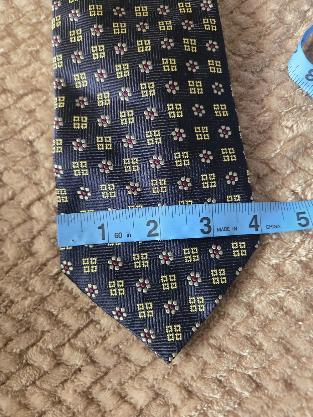 Barneys New York 100% Silk Navy Gold Geometric Floral Italian Tie